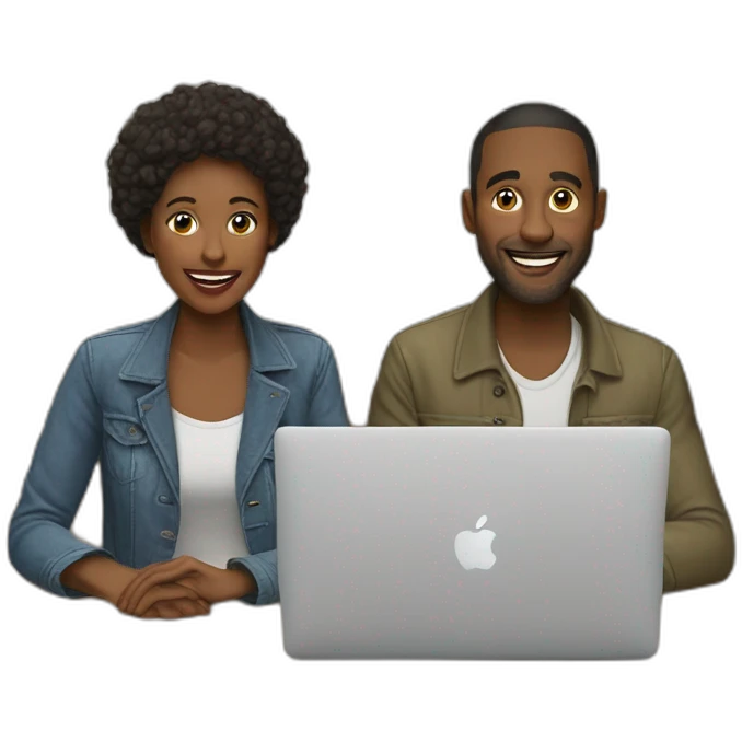 two people around a table using macbooks emoji