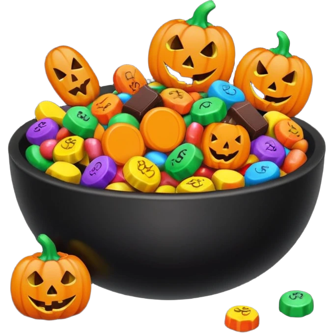 Matte black bowl filled with halloween candy emoji