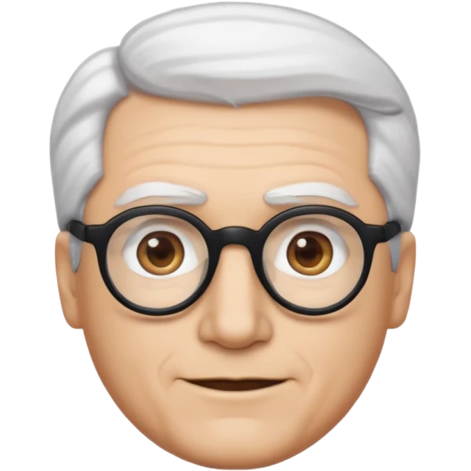 A man emoji with light skin, white hair styled in thick, swept-back waves, straight dark eyebrows, brown eyes behind black-framed glasses, an oval-shaped face, a small nose, and a subtle smile with no facial hair. emoji