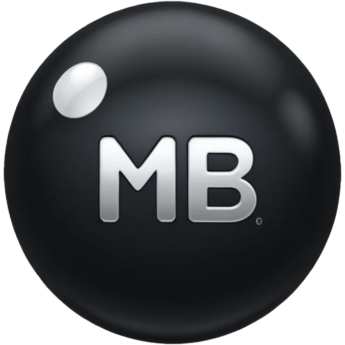 Black Ball with MB written on it emoji