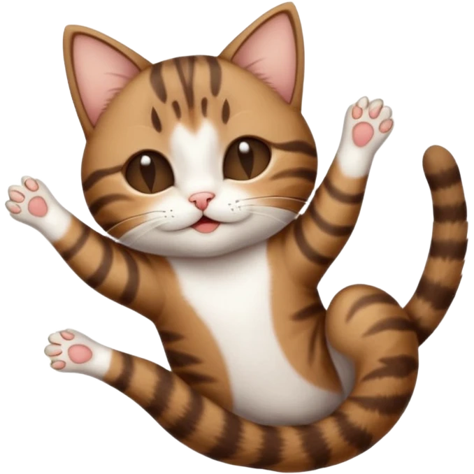 dark brown tabby and white small cat in funny positions upside down with eyes closed emoji