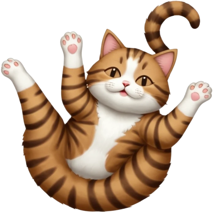 dark brown tabby and white cat in funny positions upside down with eyes closed emoji