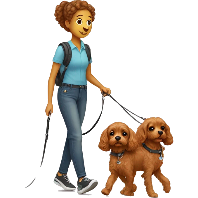 Two cute brown cavapoos walking on leash emoji