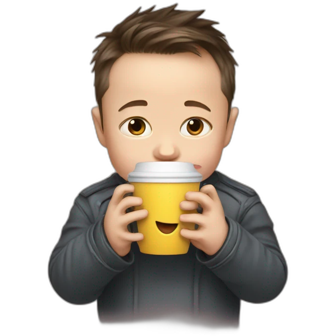 Baby Elon Musk holding cup while crying emoji
