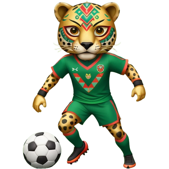 jaguar mexicano con vestimenta azteca que juega futbol emoji