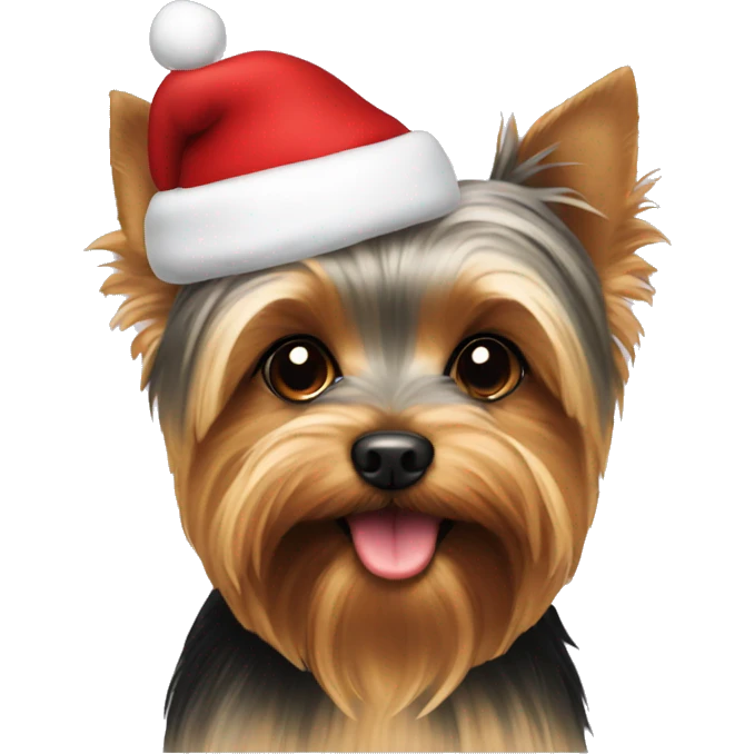 Yorkie with a Christmas hat emoji