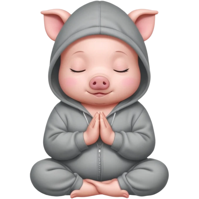 a cute baby pig in an oversized hoodie meditating emoji