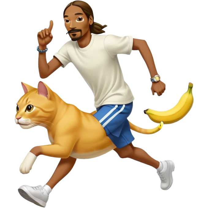 Snoop dogg running away from a yellow cat with a banana emoji