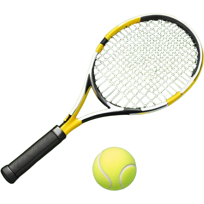 A tennis racket and ball on a grass or hardcourt surface, symbolizing the sport. The racket has a sleek design with tightly strung strings, while the bright tennis ball rests nearby, capturing the essence of precision, agility, and competition. emoji