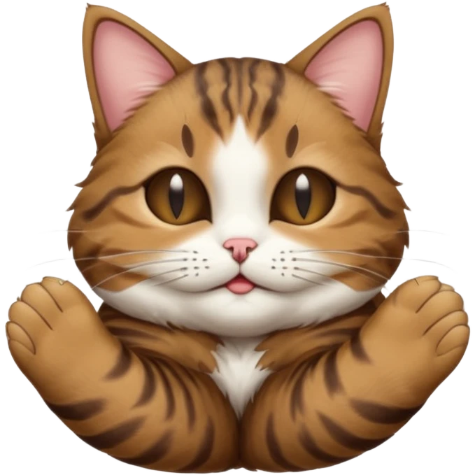 dark brown tabby and white cat in funny positions upside down with eyes closed emoji