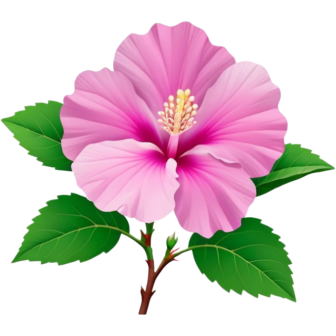 Cinematic Realistic image of a Mugunghwa flower (Rose of Sharon), rendered with delicate petal textures and vibrant pink hues, set against a minimalist background with gentle, diffused lighting that highlights its national significance emoji
