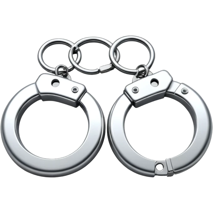 A pair of elegant handcuffs emoji made of silver chrome, smooth rounded design, glossy metallic reflections, luxury fetish aesthetic, minimal iOS emoji style, centered, clean white background emoji