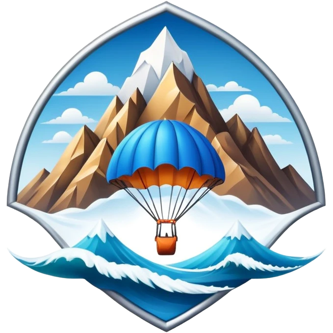A bold emblem featuring a combination of symbols representing various extreme sports, like a mountain peak, a parachute, and a wave. The design is dynamic and sharp, capturing the thrill and adventure of extreme sports, with a strong, energetic vibe. emoji