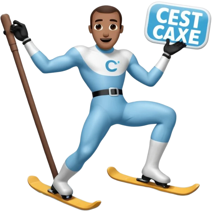 Frozone retro sticker, sliding on ice, playful expression, vintage sticker look written "c'est carré dans l'axe" emoji