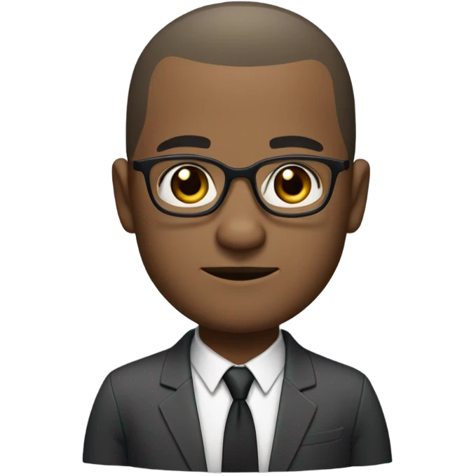 Dwayne Hunter  with small round face and suit and glasses and buzz cut and small black eyes and small gray beard and small black eyes and wrinkled forehead emoji