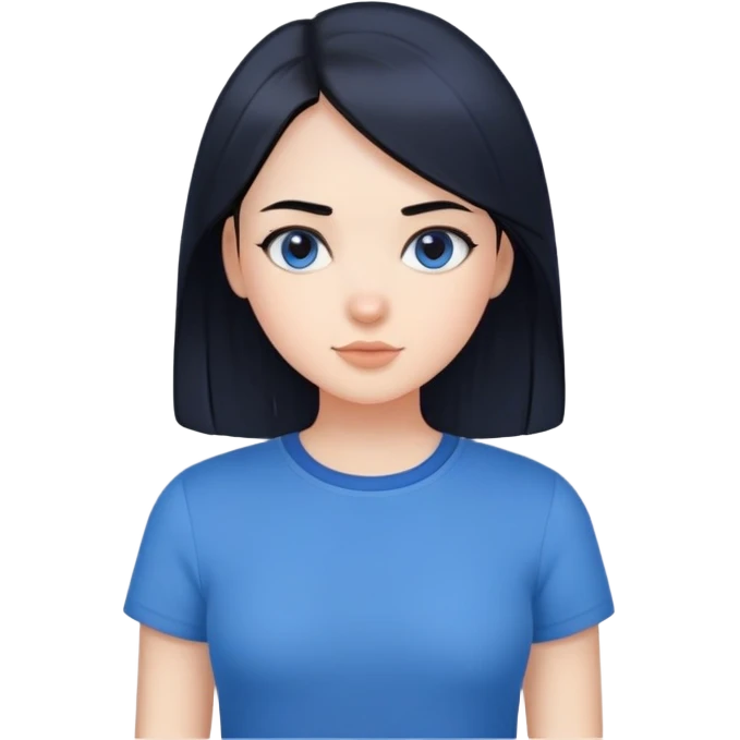 Chica,pelo liso y negro,top azul  emoji