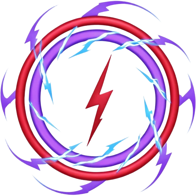 Combination of red blue lightening creating purple lightening in circle shape emoji