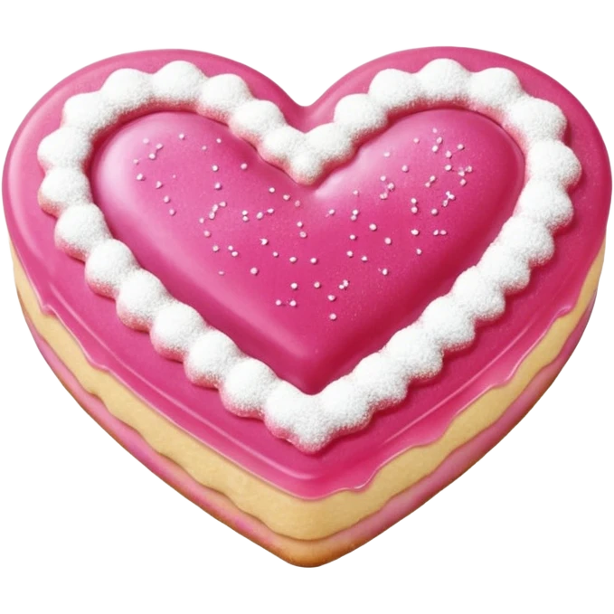 Realistic shortbread cookie in the shape of a heart with pink jelly middle filling and sprinkled powder sugar on top. emoji