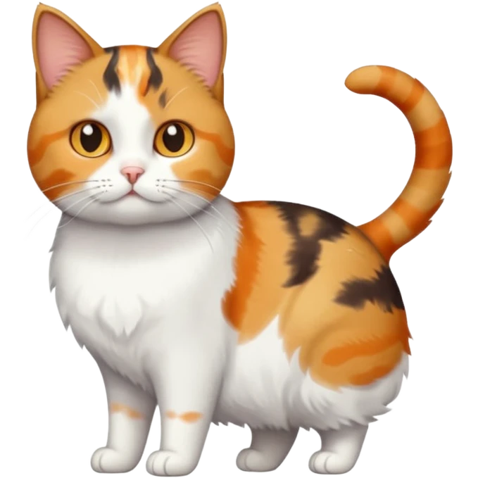 full body calico tabby + white cat with small head and fat body emoji