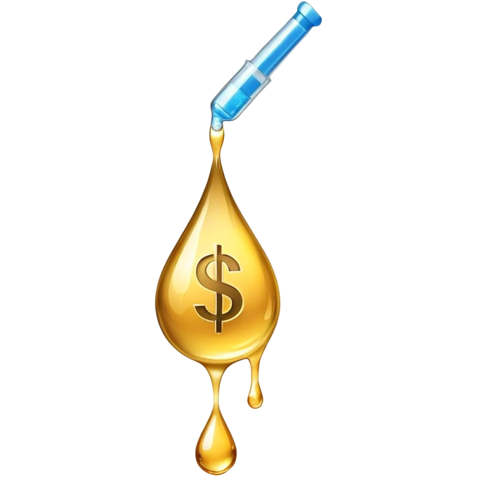pipette dripping a golden drop, drop contains a dollar sign emoji