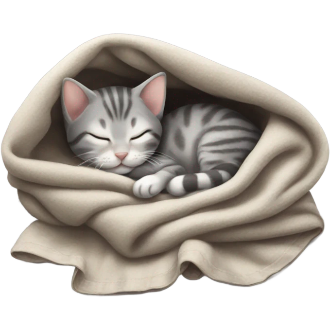 Gray tabby kitten sleeping inside blanket emoji