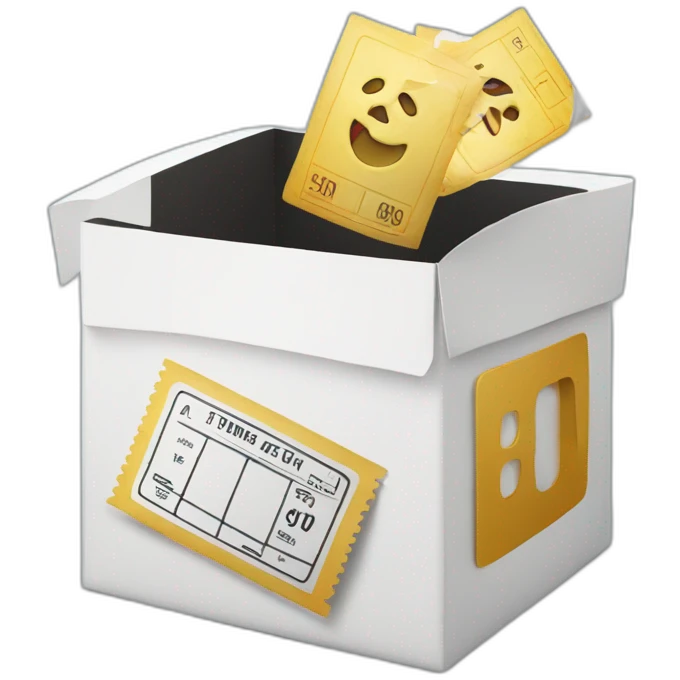 raffle box with ticket flying out emoji
