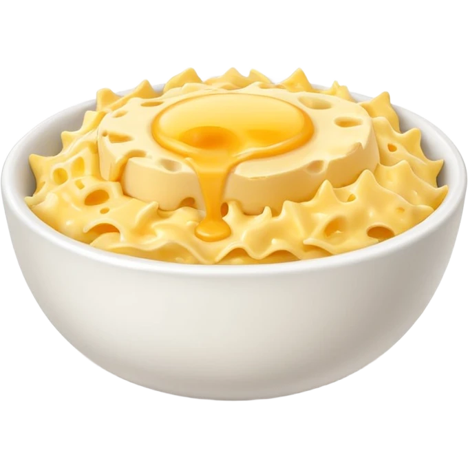 Scrambled eggs in a bowl with cheese emoji