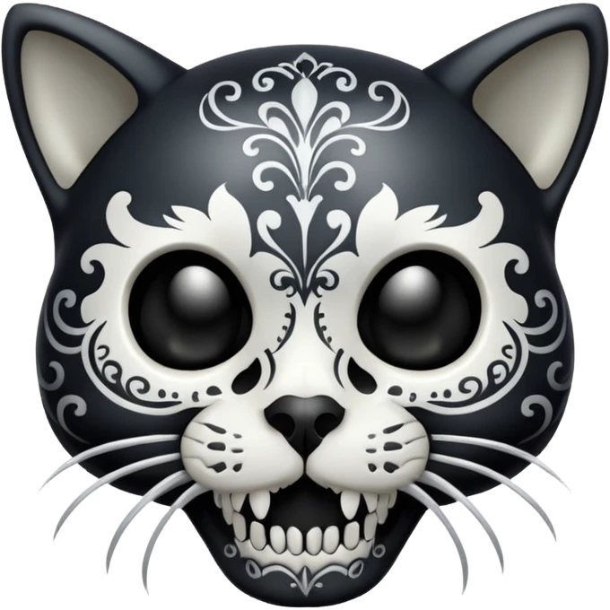 Cute Cat skull black silver  emoji