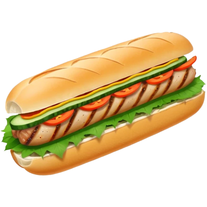 make it cute, chibitraditional banh mi with char grilled pork


    Very crusty baguette

    Mayo 

    Pickled carrot 

    Cucumber, coriander/cilantro, green onion, chilli 
 emoji