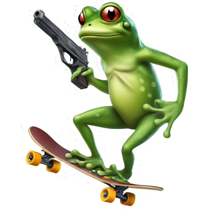 frog on a skateboard with a gun emoji