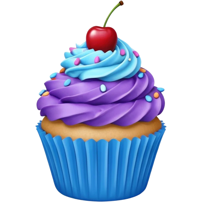 Cupcake: blue cream, purple paper, sprinkles with cherry on top  emoji