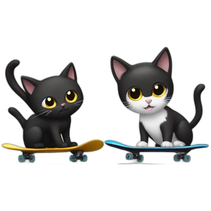 One black cat and one black and white cat skateboarding emoji