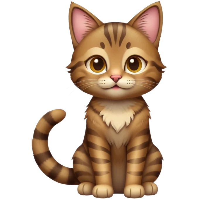 cinematic-[brown tabby cat]-realistic-full-body-sitting-emoji,-tail-curled-playfully-around-its-paws,-head-tilted-dramatically,-messy-[tabby]-fur,-simplified-yet-realistic-adorable-features,-highly-detailed,-glowing-with-an-almost-sarcastic-glow emoji