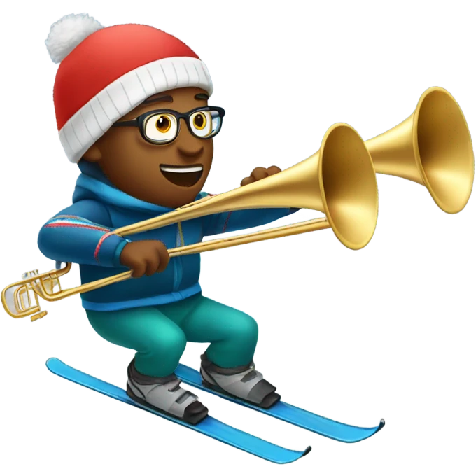 Man playing the trombone while downhill skiing emoji