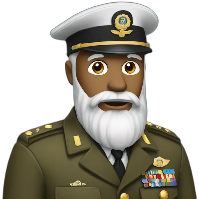 brown man with a long white scraggly beard and a beret in military uniform emoji