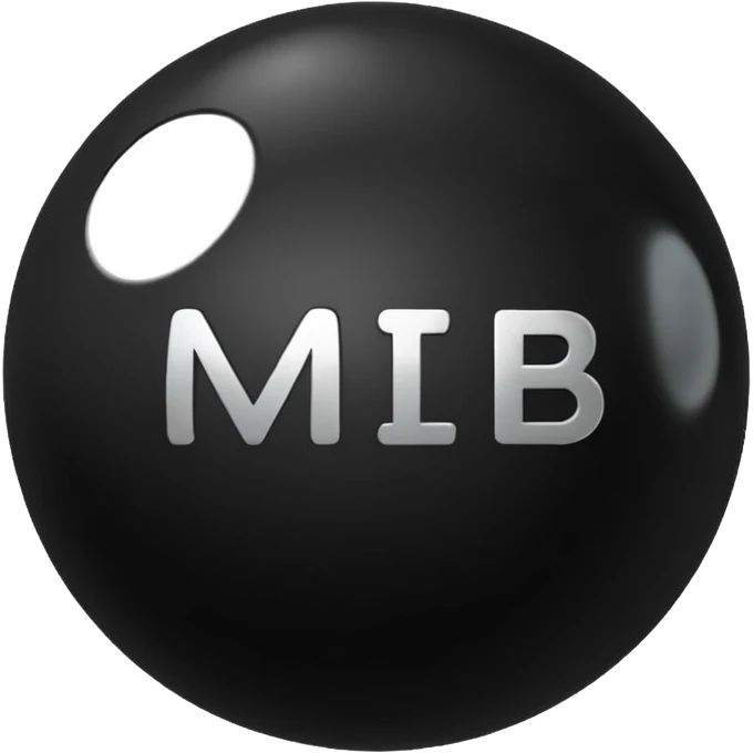 Black Ball with MB written on it emoji