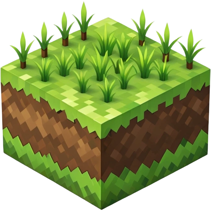 Minecraft grass block, square shape, brown and green, smooth, isometric emoji