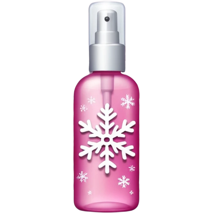 pink body mist bottle with white snowflakes emoji