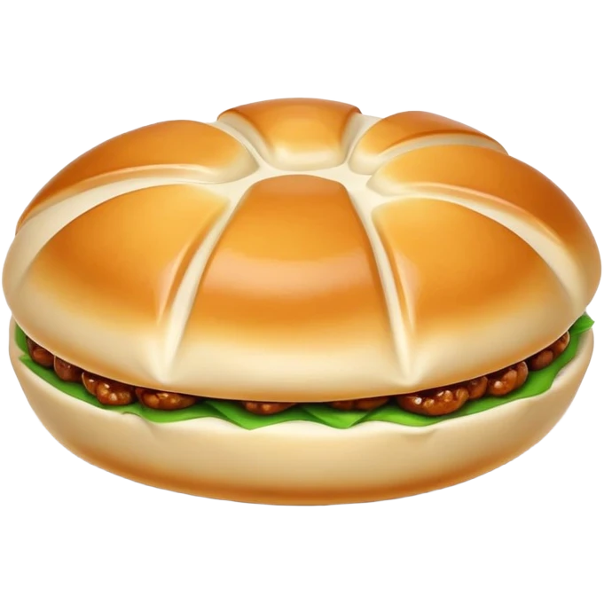Shanghai pan-fried pork buns Shengjianbao with visible crispy bottom, simplified emoji style with bold outlines and bright colors, cartoon style juicy breakfast buns emoji