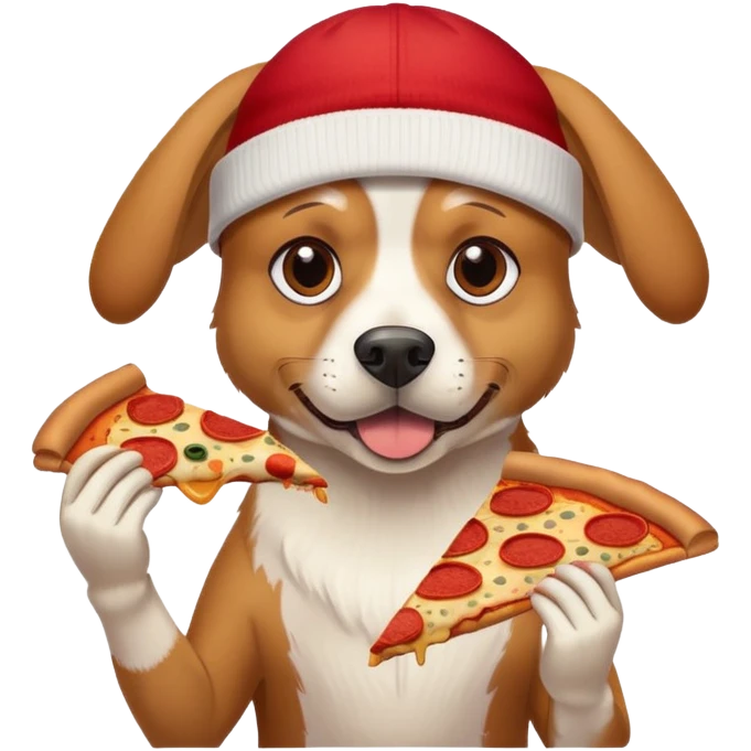 dog eating pizza with a nike beanie emoji