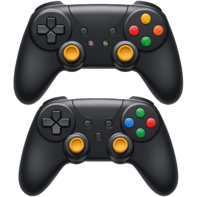 Create a modern, high-quality emoji featuring two gaming controllers to represent multiplayer gaming. The controllers should be slightly angled toward each other to show cooperation and competition.  emoji