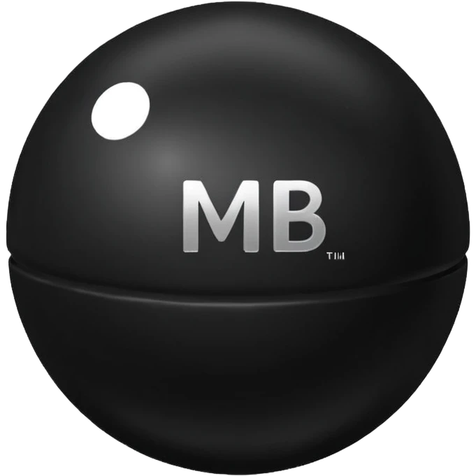 Black Ball with MB written on it emoji