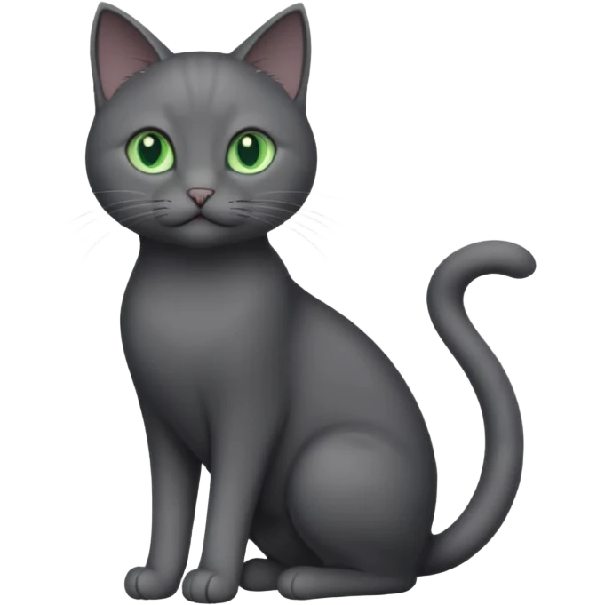 full body solid dark grey cat with green eyes, white paws and white whiskers emoji