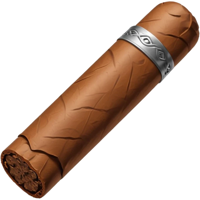 Emoji-style cigar icon, dark brown wrapper, subtle smoke, minimalistic, clean silhouette, metal details emoji