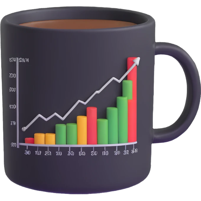 a coffee mug with a stock chart on it emoji