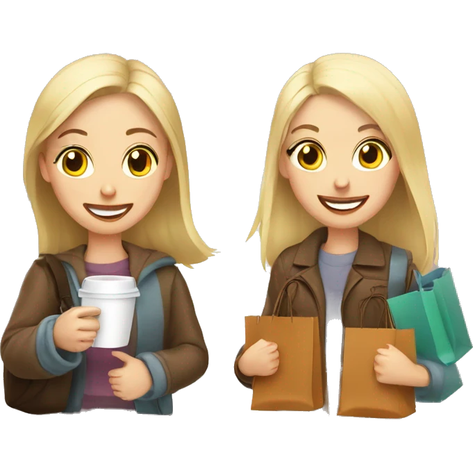 Two Russian best friends shopping together with bags with coffee  emoji