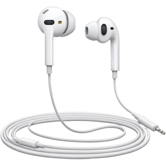 Minimalist white Apple EarPods with cord coiled in a perfect circle, clean simple design, no case, just the white headphones and wire arranged in a neat circle, iOS style emoji