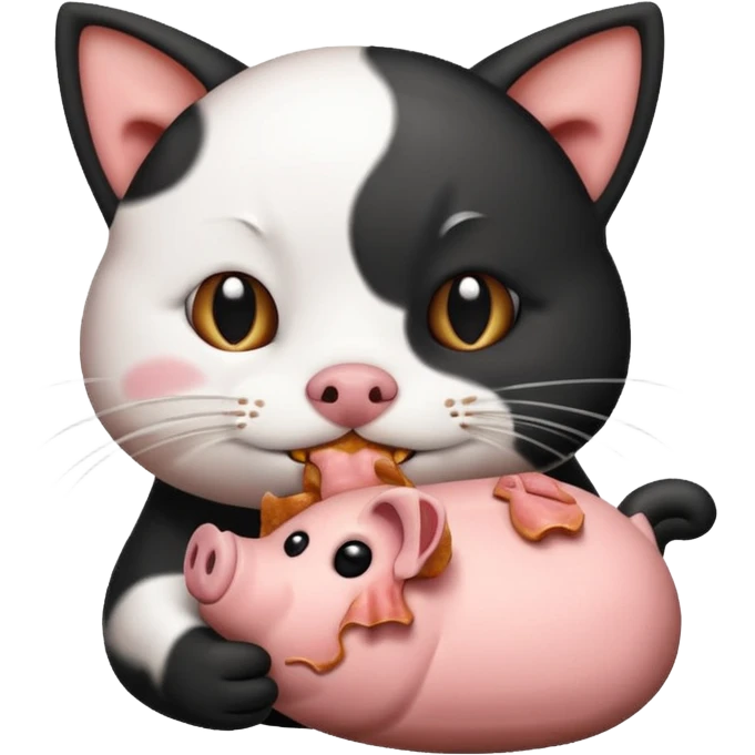 A cat eats a pig emoji