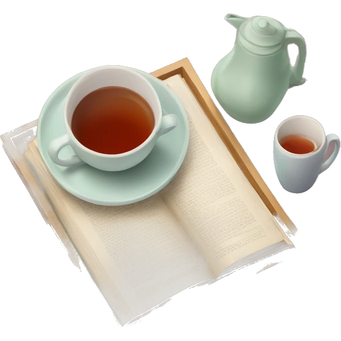 tray with book and cup of tea on it emoji