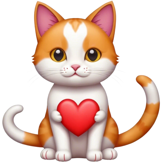tri-colored cat with a heart in its paws emoji